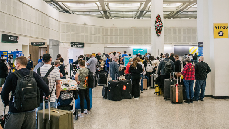 Passengers waiting in the TSA line at the George Bush Intercontinental Airport