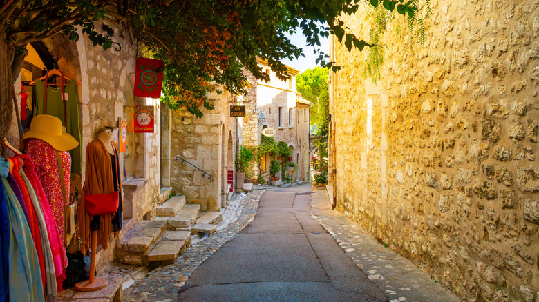 A quiet street with a boutique in Saint-Paul-de-Vence, France