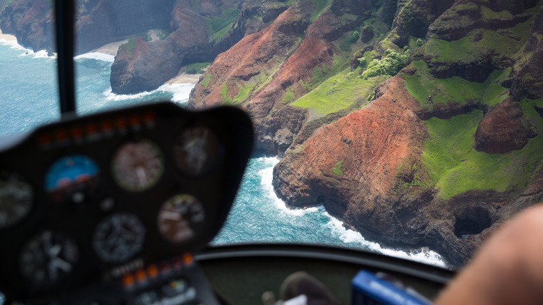 Taking in views of the Nā Pali Coast from a helicopter.