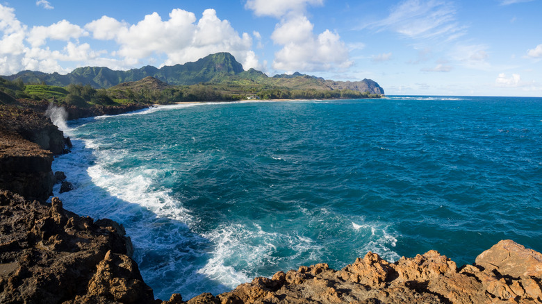 Waves crash against cliffs on the Mahaʻulepu Heritage Trail