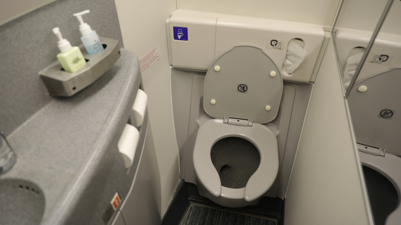 A standard airplane toilet