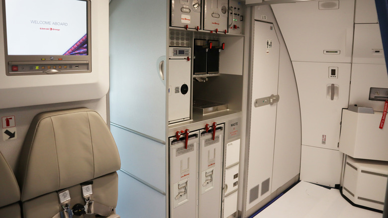 Airplane galley with trolleys