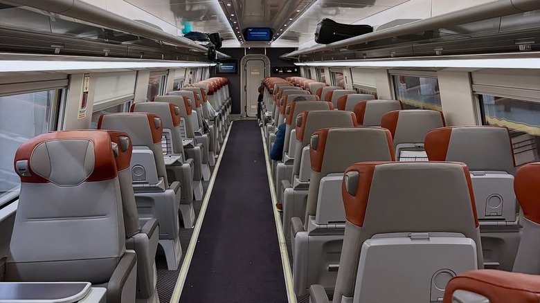 A view of empty seats on the new Amtrak NextGen Acela