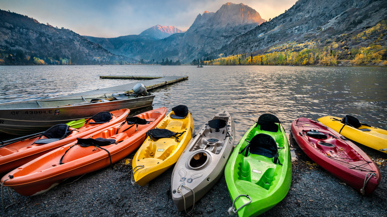 Kayaks on Silver Lake in the June Lake Loop