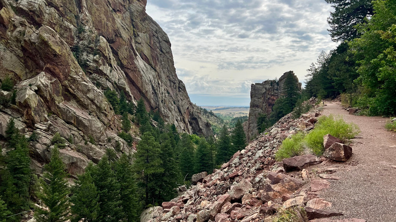 A trail clings to a cliff in the Eldorado Canyon State Park