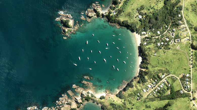 Aerial view of Woody Bay Beach on Rakino Island