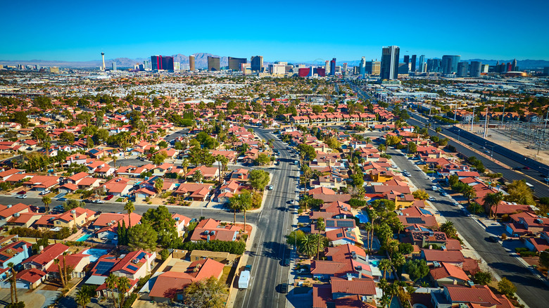 Las Vegas suburbs with the Strip in the background