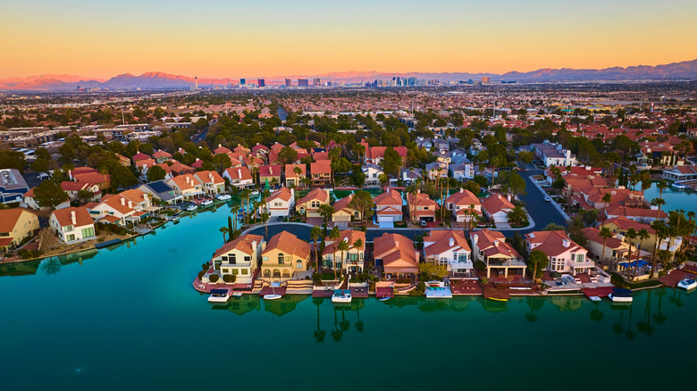 Sun setting over a suburb of Las Vegas