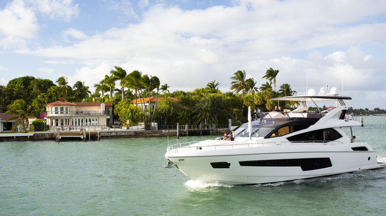 A yacht sails through Biscayne Bay