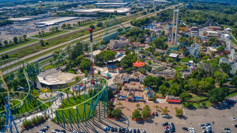 Rides in a large amusement park at Valleyfair, Minnesota