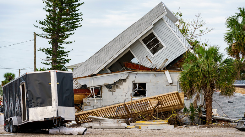 A house downed by a hurricane in Florida