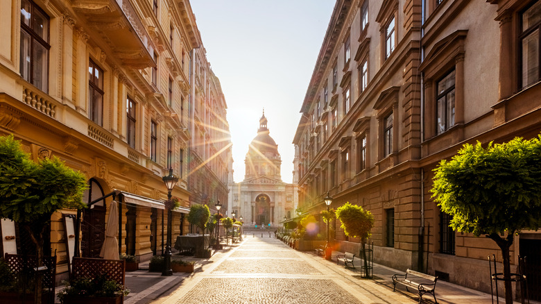 Street in Hungary with historical buildings