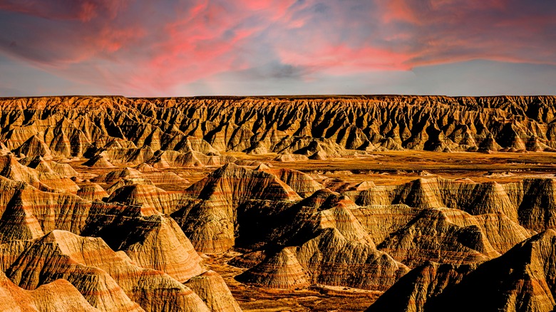 sunset over unique geographical features
