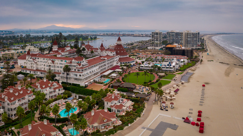 Aerial view of Coronado coastline in San Diego