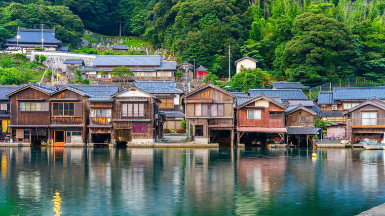 A line of funayas along the waterfront of Ine, Japan