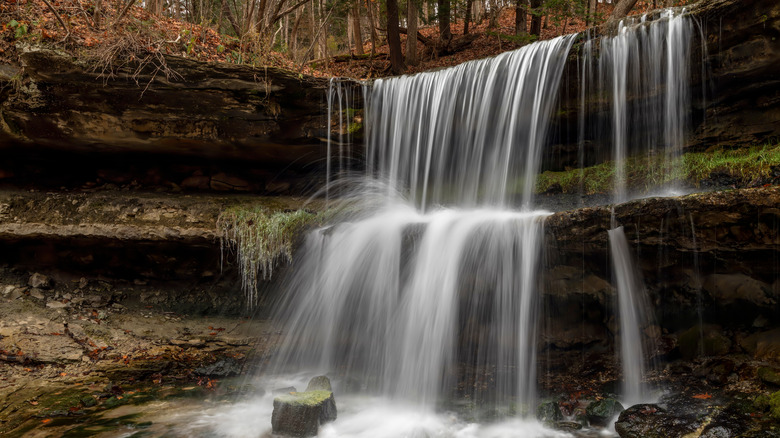 Water pours down the stone terraces of Oglebay Falls, West Virginia
