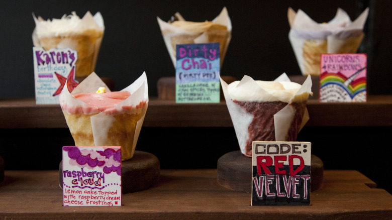 Display of the cupcakes at Baked and Wired bakery in Georgetown