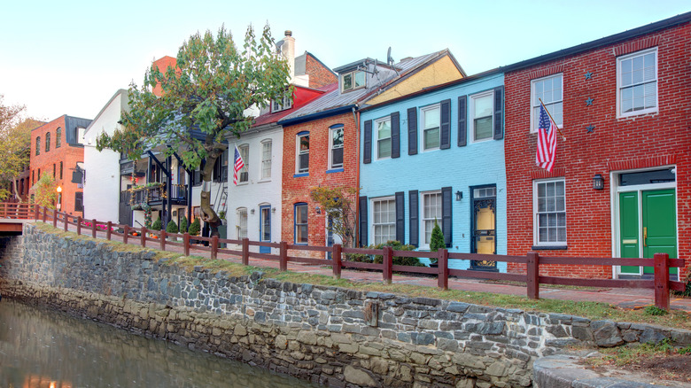 View of historic Georgetown facades along the C&O Canal