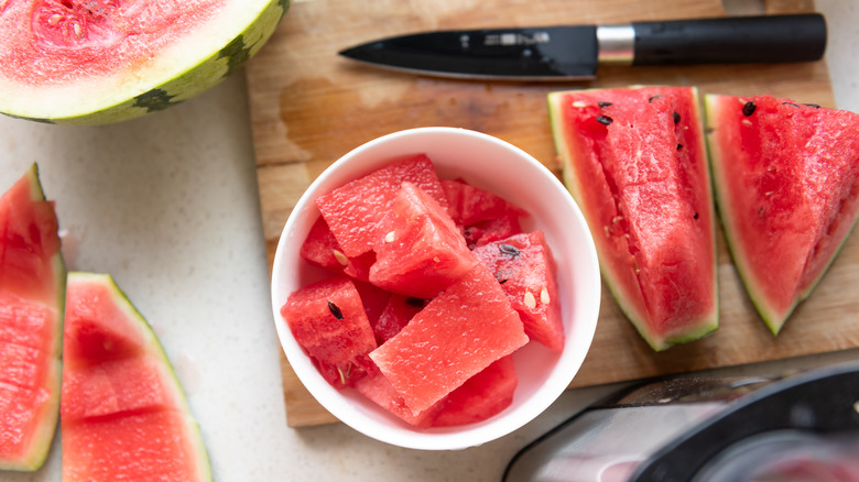 Slices of watermelon on a tabletop