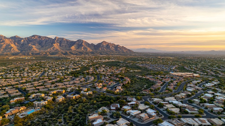 Aerial view of Oro Valley at sunset