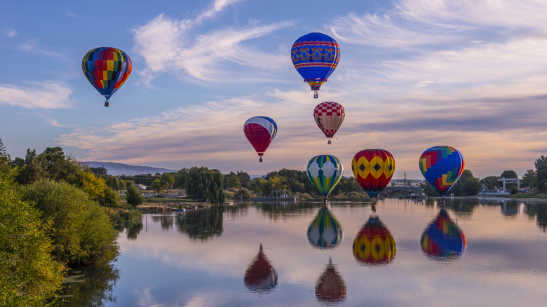 Hot air balloons flying over Prosser, Washington