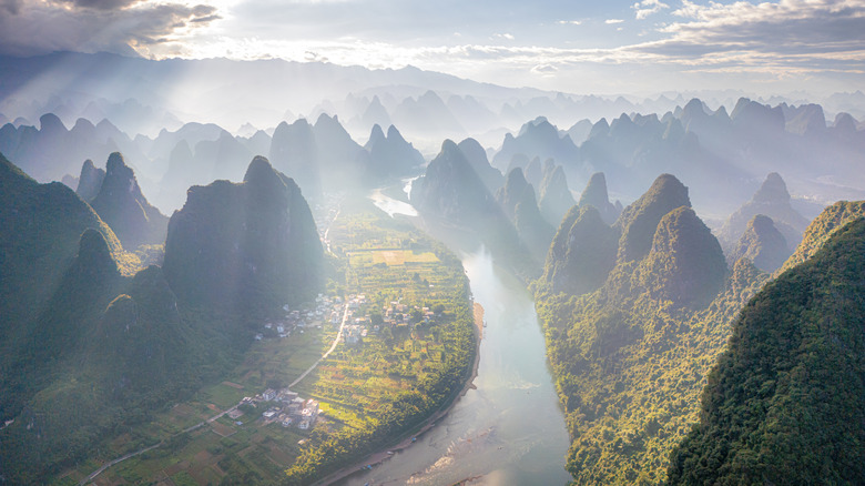 The landscape of the Li River and its Karst mountains