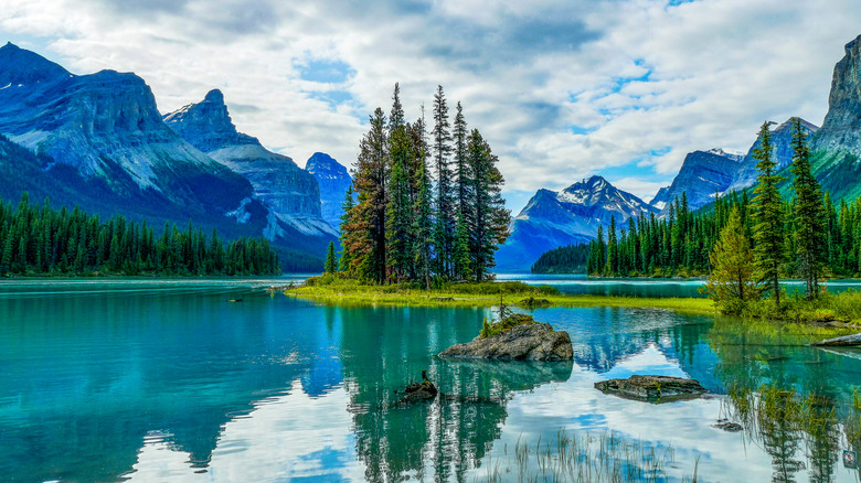 The picturesque Spirit Island; a world famous Canadian Rockies landmark on Maligne Lake.