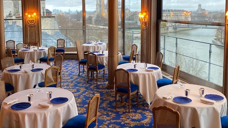 Dining room inside La Tour d'Argent in Paris, France