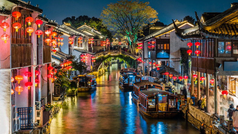 The canals of Suzhou, China, at night