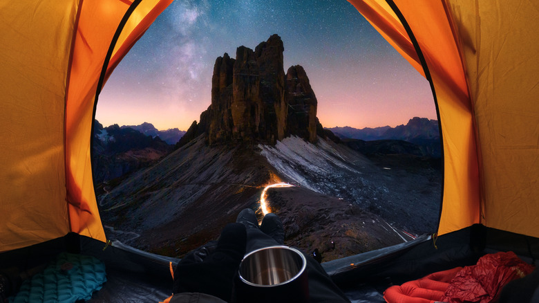 Tent view in Dolomites