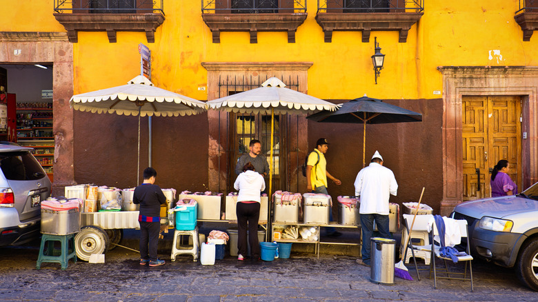 Food vendors in the market streets of San Miguel de Allende, Mexico