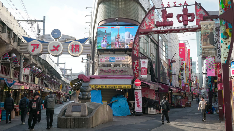 Entrance arches to the walkable streets of Ameyoko in Ueno, Tokyo