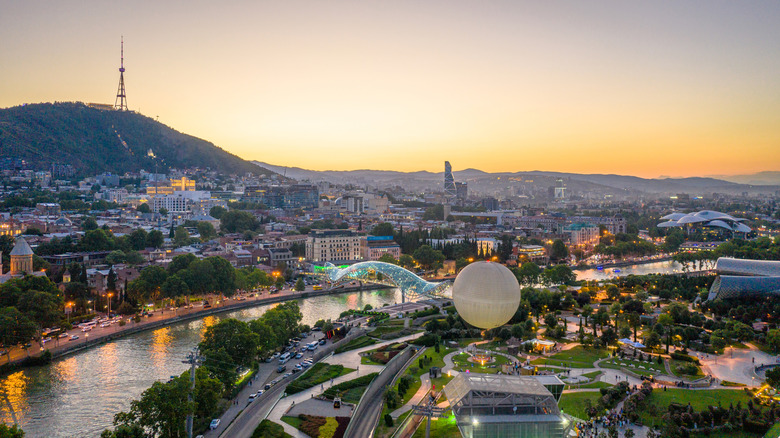 evening skyline view of Tbilisi in georgia