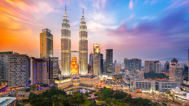 KLCC in Kuala Lumpur with the Petronas Towers at sunset
