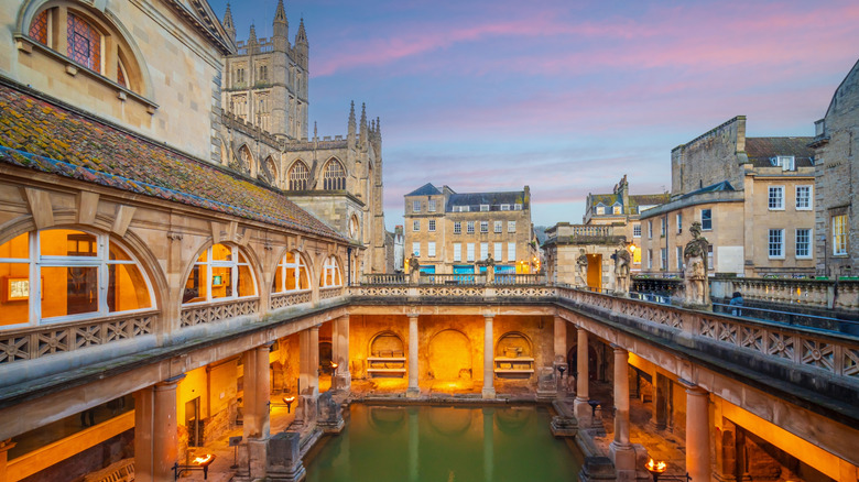 Roman Baths at twilight in Bath