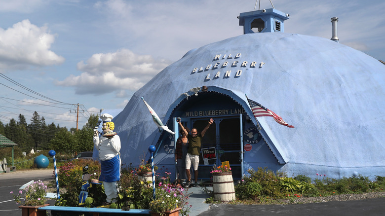 Customers outside Wild Blueberry Land in Columbia Falls, Maine