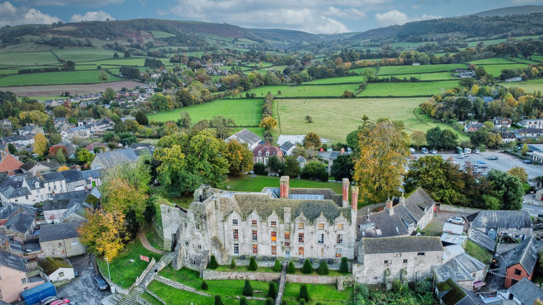 Drove view of Hay Castle in the village of Hay-on-Wye