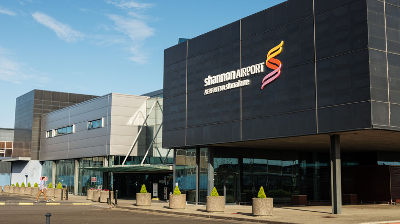 Exterior of Shannon Airport in Ireland seen from road