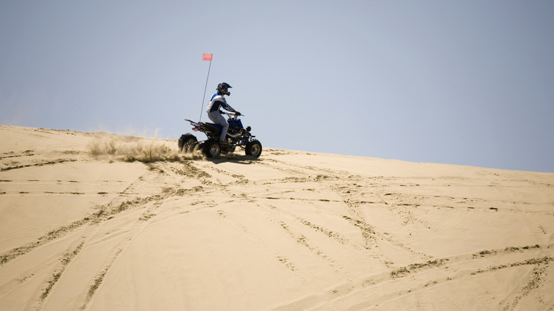 Person rides ATV on Oregon's sand dunes