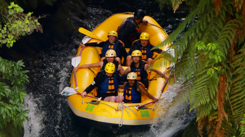 Raft going over Tutea Falls, New Zealand