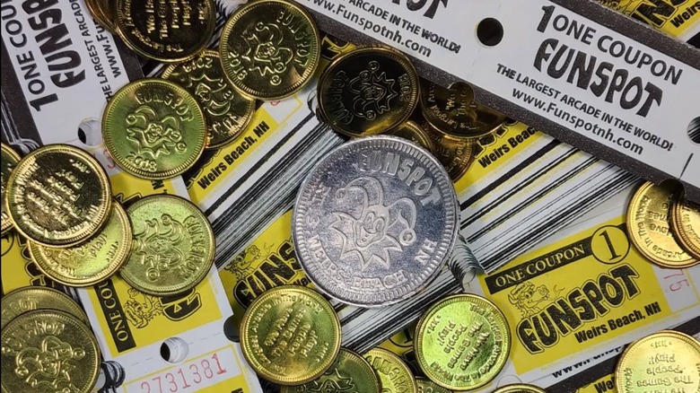 Coins and game tickets from Funspot in Weirs Beach, New Hampshire