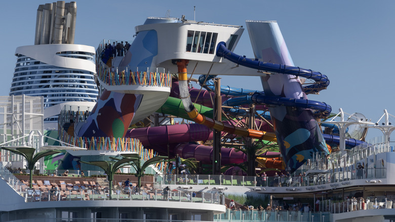 The slides and sun deck on Icon of the Seas