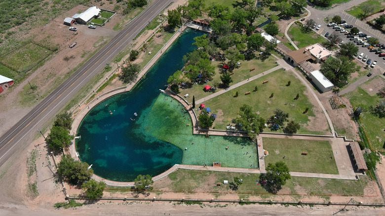 Aerial view of San Solomon Springs on sunny day
