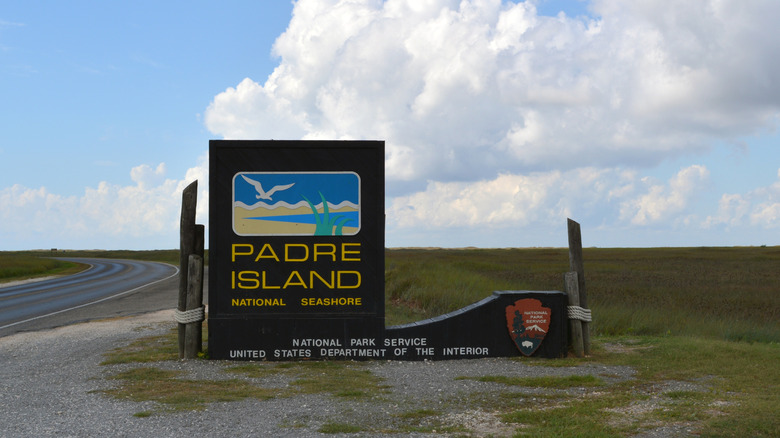 A sign at the entry of Padre Island, Texas
