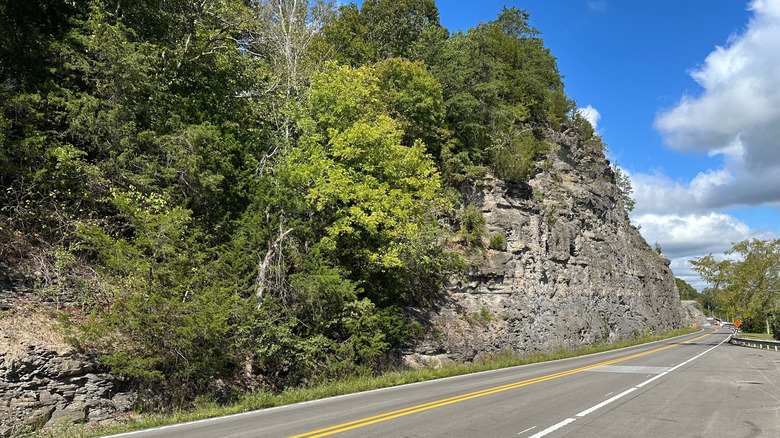 tred rock face along U.S. 127 in Kentucky