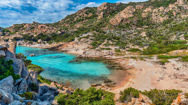 Scenic panoramic view over the picturesque Cala Corsara in the island of Spargi