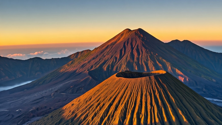 The huge caldera of Mount Rinjani on the Indonesian island of Lombok
