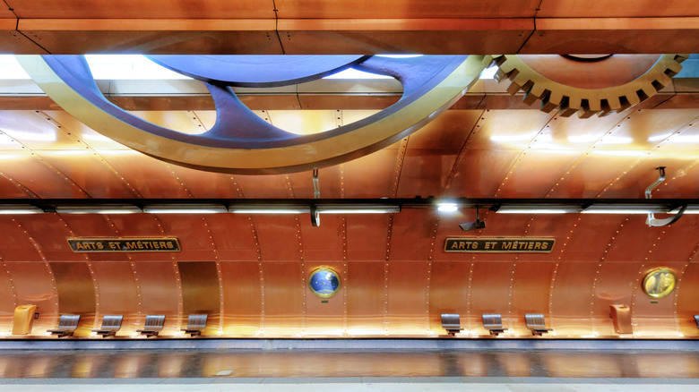 The steampunk-inspired design of the Arts et Métiers Métro Station in Paris is unforgettable.