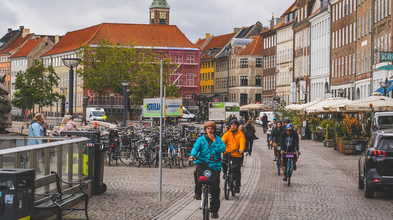 Cyclists on a street in Copenhagen, Denmark