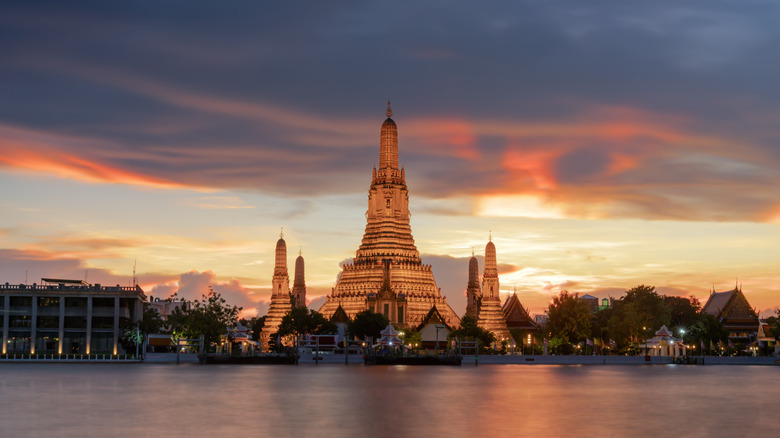 Bangkok's Wat Arun temple during sunset.
